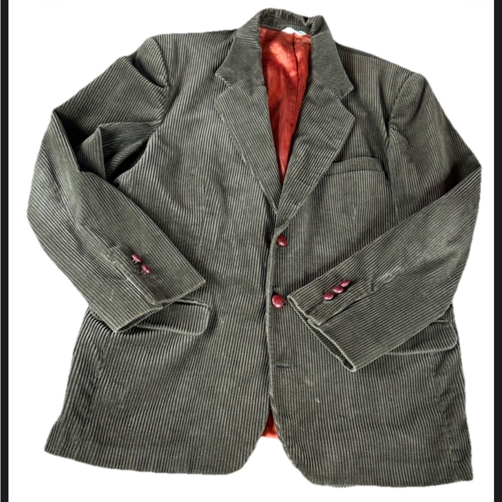 Banana Republic 1980’s Olive Green corduroy leather‎ button preppy blazer medium